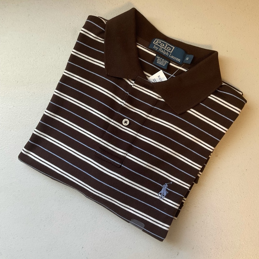 Polo Ralph Lauren striped polo shirt brown/white Size S